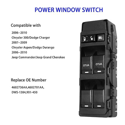 Left Front Driver Side Power Window Switch Compatible with 2006-2010 Jeep Grand Cherokee & Dodge Charger & Chrysler 300, 2007-2009 Chrysler Aspen&Dodge Durango, Replacement for 4602736AA 4602781AA