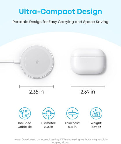 Anker Zolo Magnetic Wireless Charger, Qi2 Certified 15W MagSafe-Compatible Wireless Charging Pad, for iPhone 16/15/14/13 Series, AirPods, and More (Adapter Not Included) (White, 1 Pack)