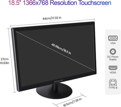 SKitphrati 18.5 Inch Touchscreen Monitor HD 1366x768, VESA Wall Mountable, 10-Points Computer Touch Screen PC Display with Type-B HDMI VGA Port, 75Hz Desktop Touch Display, Black