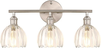 Shenmoyl Bathroom Light Fixtures, 3-Light Vanity Wall Light Over Mirror with Clear Tulip Glass Shade for Bedroom Living Room (Bulb Not Included), Satin Nickel