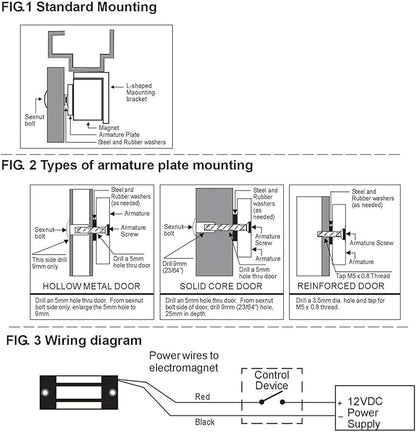 Electric Magnetic Lock 280KG 600LBS Holding Force Electromagnet Lock 12V Fail Safe NC Mode Single Door for Access Control System (280KG/600LBS)