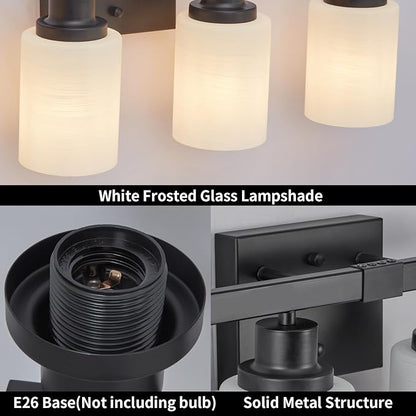 DIKAIDA Bathroom Light Fixtures, 4-Light Matte Black Bathroom Vanity Lights with Milky White Glass Shade, Bathroom Lights Over Mirror Wall Lamp Sconces for Mirror Bedroom, Living Room Hallway