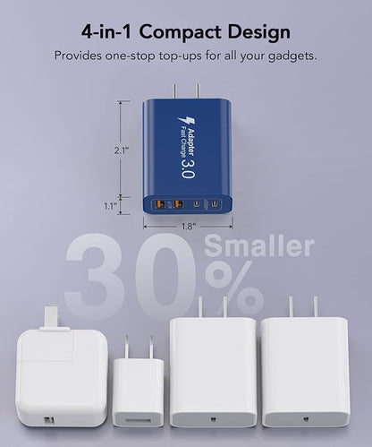 40W USB C Charger Block, 2-Pack 4-Port Type C Fast Charging Brick Dual PD&QC Wall Plug Adapter Power Brick for iPhone 13/14/15/16/17/Pro/Pro Max/Plus/iPad/Airpods/iwatch/Samsung Galaxy (Blue)