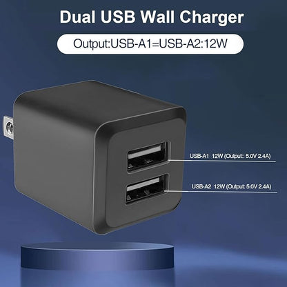 USB Wall Charger, Charger Block，Dual Port USB Cube Chargers，Power Adapter Charging Plug Box Brick for Phone 14/13/12/11/Pro Max/SE/XS/XR/X,Android Phones, and More (Black)