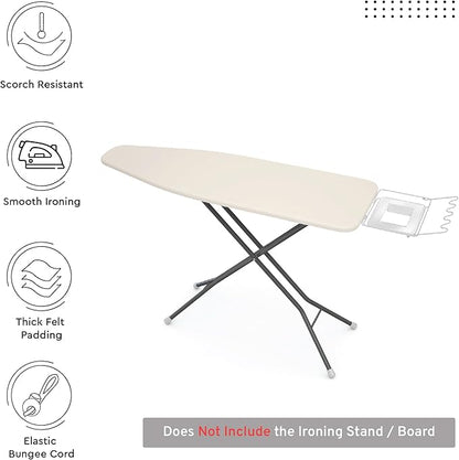 Encasa XO Ironing Board Cover and Pad 42"x14" - 4mm Felt Medium Iron Board Cover with Padding - Heat Resistant, Stain-Safe Dye, Non Slip Elastic Bungee Cord Tightening Iron Table Cover Natural