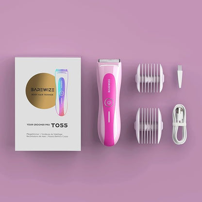 BAREWIZE Bikini Trimmer for Women, Electric Shaver for Women | LED Light, IPX7 Waterproof, USB-C Rechargeable, Ceramic Blade | Electric Razors for Women, Pubic Hair Trimmer Women (Petal Bonbon)