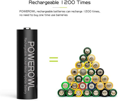 POWEROWL AA AAA Rechargeable Batteries, Pre-Charged High Capacity 2800mAh & 1000mAh 1.2V NiMH Battery Low Self Discharge, Pack of 16