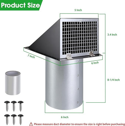 4 Inch Dryer Vent Cover Outside,Dryer Vent Cover Outdoor Wall Vent Hood Dryer Exhaust Vent Cap,Hooded Wall Vent with Screen & Damper,Wall Mount Extractor Vent for Dryer Duct AC,Galvanized Steel,Black