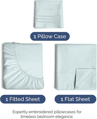Twin XL Size 3 Piece Sheet Set - Comfy Breathable & Cooling Bed Sheets Set - Hotel Luxury Bedding for Women, Men, Kids, Teens, Boys & Girls - Deep Pockets, Soft and Wrinkle Free - Oeko-Tex - Ice Blue