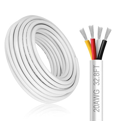 20 Gauge 4 Conductor Electrical Wire, 32.8FT White Stranded Low Voltage 20/4 Cable PVC Case, 20 AWG Tinned Copper 4 Wire Extension Power Cable for LED Lamp Lighting, Automotive