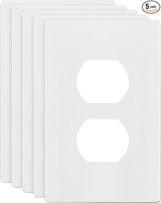 ENERLITES Screwless Duplex Wall Plates, Child Safe Receptacle Outlet Covers, Standard Size, 1-Gang 4.68"x 2.93", Unbreakable Polycarbonate Thermoplastic, UL Listed, SI8821-W-5PCS, Glossy, White