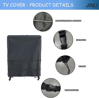 JINLI 55-60 inch outdoor TV trolley cover, courtyard TV cover, Oxford fabric waterproof and dustproof, triple windproof design, compatible with rolling/mobile stand