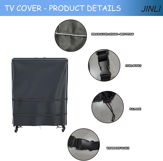 JINLI 65-70 inch outdoor TV trolley cover, courtyard TV cover, Oxford fabric waterproof and dustproof, triple windproof design, compatible with rolling/mobile stand