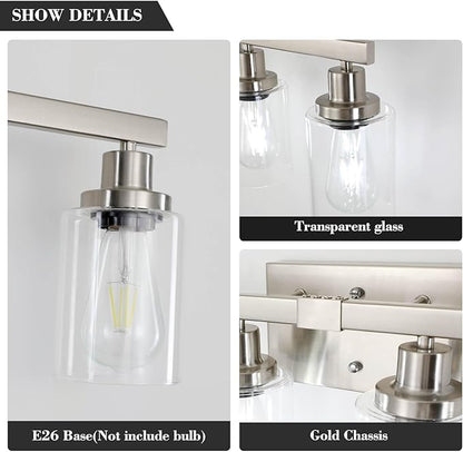 DIKAIDA Bathroom Vanity Light, 5-Light Nickel Modern Matte Wall Sconce Lighting with Clear Glass Shade, Wall Lights,Bath Vintage Wall Mounted Lamps for Mirror Bedroom Living Room