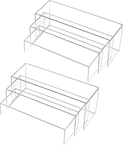 Chuangdi 2 Sets Acrylic Display Risers, Product Stand, Jewelry Display Riser Shelf Showcase Fixtures for Dessert Cupcake Candy Figure Treat Action Showcase (Clear,Extra Large Set)