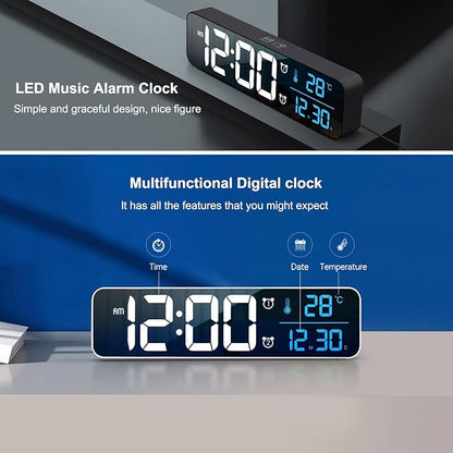 Abovsare Digital Clock for Bedroom, Clocks for Living Room Decor, Desk Table Clock, Alarm Clock Large Display with Date Week Temperature, Automatic Brightness Dimmer, Smart Cool Modern (Black Blue)