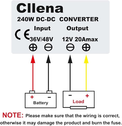 Cllena 20A 240W 12v Golf Cart 48V 36V to 12V Converter Voltage Regulator Reducer Transformer Power Supply