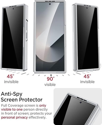 Miimall for Galaxy Z Fold 6 Case with S Pen Holder Slot [Military Grade Drop] [Built-in Privacy Screen & Invisible Kickstand] Slim Thin Protective Phone Case for Galaxy Z Fold 6 5G Cover Silver