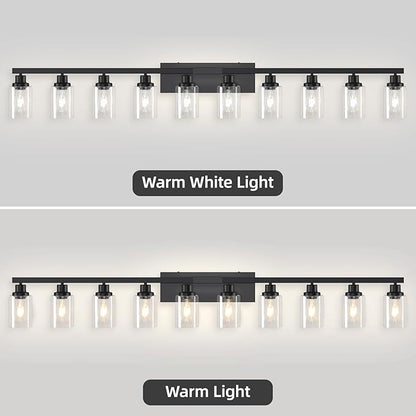 DIKAIDA 10 Light Bathroom Vanity Lights Over Mirror, 65.4inch Black Vanity Lights Fixtures Matte Black Modern Vanity Lights Black Bathroom Wall Lighting for Mirror Bedroom,Living Room