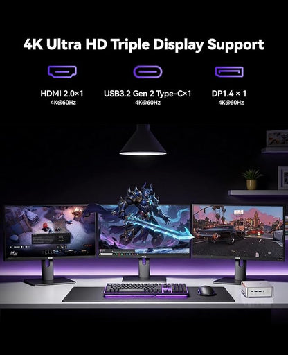 KAMRUI Hyper H2 Mini Gaming PC, in-tel Core i9-11900H (Beat i5/i7, up to 4.9GHz) 32GB RAM 1TB SSD Mini Desktop Computers, Triple 4K Display 6*USB3.2, USB-C, HDMI, DP, WiFi6, BT5.2, Gaming Home Office