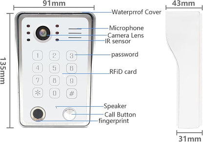Wired Video Door Phone Kit Apartment Intercom System,10 Inch Touch Screen Monitor(Silver)with 1080P HD Doorbell Camera,Supporting Motion Detecting 5 in 1 Unlcking (1 Doorbell + 3 Monitor)