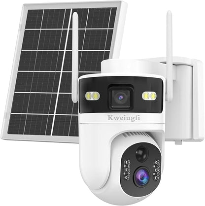 Kweiugfi 4G LTE Cellular Security Camera Dual Lens Outdoor,180-Day Unlimited Data,2K Wireless Solar Security Camera,360° Pan and Tilt,PIR Motion,Sensor Color Night Vision,Built-in VSIM,64GB SD Card