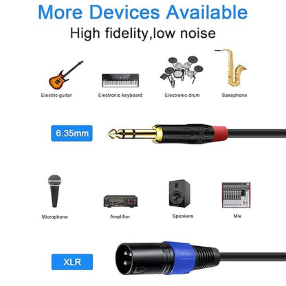 Jozzai 6.35mm Dual TRS to XLR Male Cable for Microphone, Mixer, Amplifier, 1.5 FT, Dual1/4 TRS to XLR Audio Cable, Y Splitter Patch Cord, 3-Pinxlr to Dual 1/4 Male Converter Adapter Cable