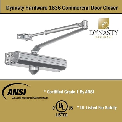 Dynasty Door Closer Adjustable Spring Size 3-6 Hydraulic Automatic Door Closer Series 1636 (Aluminum)