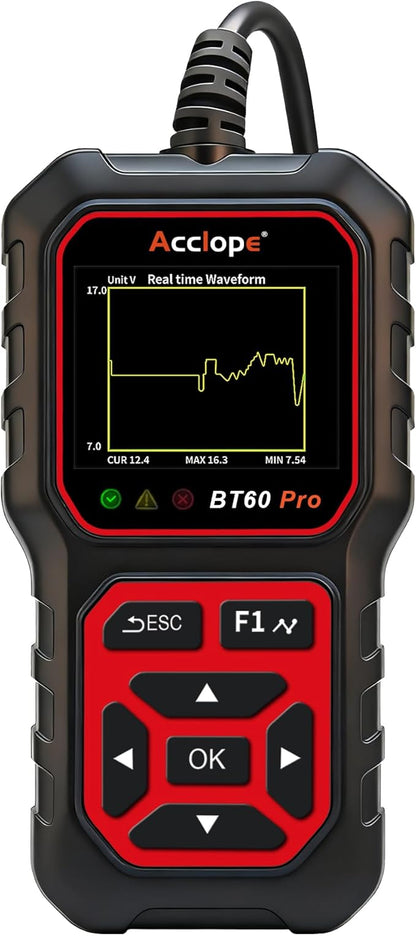 Acclope BT60 Pro Car Battery Tester with Cloud Printing,100-3000 CCA, Digital Analyzer for 6V/12V/24V Batteries, AGM Lithium Gel Battery Checker, Automotive Alternator System
