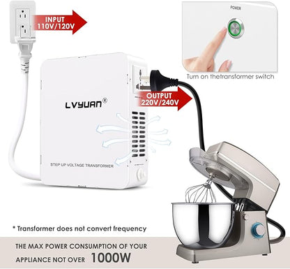 LVYUAN 1000W 110/120V to 220/240V Voltage Converter Step Up Transformer Electrical Converter with Circuit Breaker Protection for Euro China Korea Appliances[3 Year Warranty]
