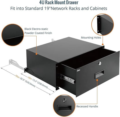 Tecmojo 4U Rack Drawer,Rack Mount Drawer for 19in Network Equipment/Server/AV Rack or Cabinet Enclosure,Sliding and Lockable Server Rack Drawer - Load-Bearing 44lb (20kg),with Cable Management Holes