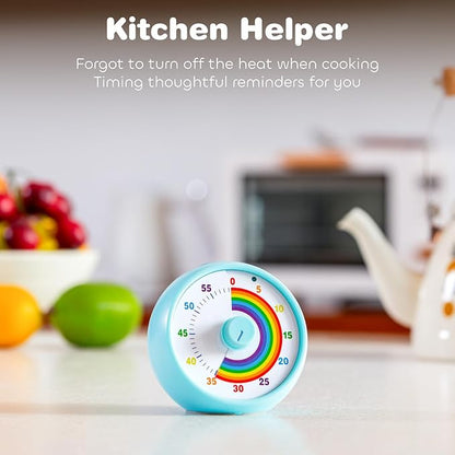 Visual Timer for Kids, 60-Minute Countdown for Classroom Office Kitchen, Desk Timer Kids Time Management Tools with Silent Operation, Pomodoro Timer Rainbow Pattern(Blue)