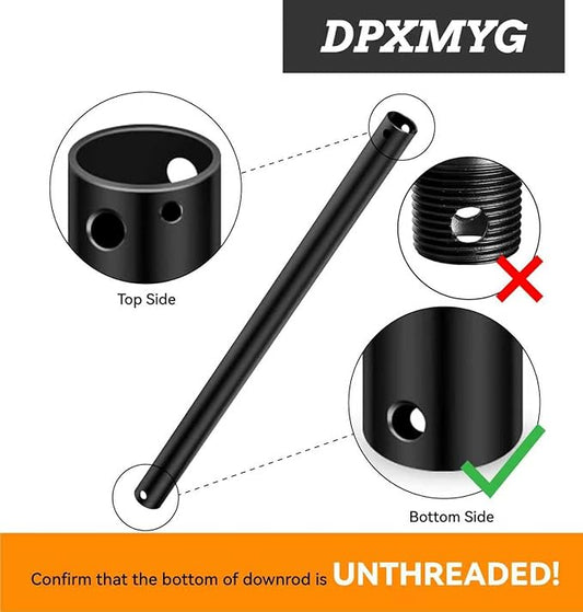 DPXMYG 72 inch Ceiling Fan Downrod with Extension Cord, 6 FT Black Downrod for Ceiling Fan, 1 inch Outside Diameter, Ceiling Fan Boom Suitable for a Wide Range of Fans (Black, Not Threaded)