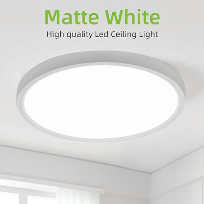 hykolity 2 Pack 12 Inch Selectable CCT LED Round Flat Panel Light, 24W 3000K/4000K/5000K, Edge-Lit Flush Mount Ceiling Light Fixture for Kitchen, Bedroom, Laundry and Closet Room，White