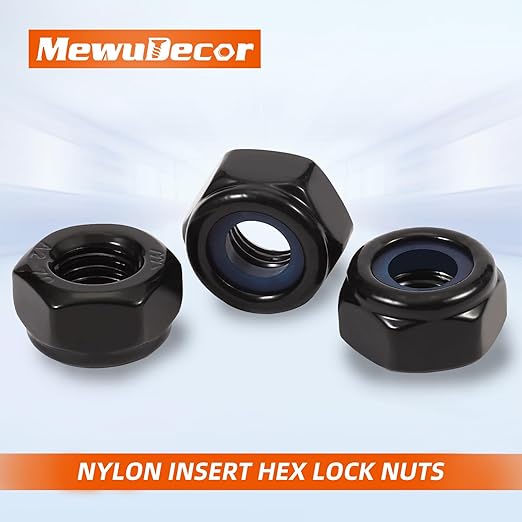 MewuDecor #10-32 Nylon Insert Hex Lock Nuts Locknuts, 304 Stainless Steel 18-8, Black Oxide, 50 PCS