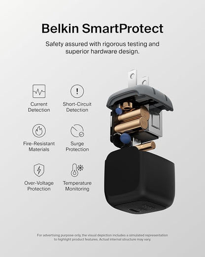 Belkin USB C Charger Block 45W (2 Pack) - USB C Cable Included - PD3.1 PPS Fast Charging - Samsung Galaxy S25, S24, S23, S22, Apple iPhone 16, iPhone 15, Google Pixel 9, Nintendo Switch, etc - Black