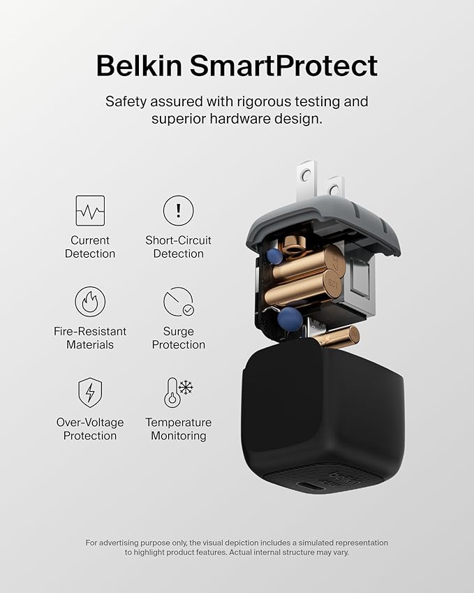 Belkin USB C Charger Block 45W - PD3.1 PPS Super Fast Charging - Samsung Galaxy S25, S24, S23, S22, Apple iPhone 16, iPhone 15/14/13 Plus, Pro, Pro Max, Google Pixel 9, Nintendo Switch, etc - Black