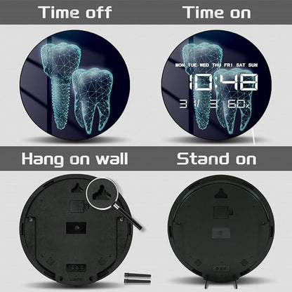Timethink 12'' Molar Tooth Digital Wall Clock Large Display, Dental Clinic Electric Wall Clock Medical Dentist Clock with Temperature, Automatic Dimming, Date, 12/24hr Format for Dental Office Decor