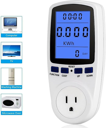 Klanata LCD Display Digital Power Meter, Voltage Monitoring with Overload, Wattage and KWH Measurement for Home Energy Efficiency