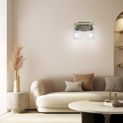 DIKAIDA Bathroom Vanity Light, 2-Light Nickel Modern Matte Wall Sconce Lighting with Clear Glass Shade, Wall Lights,Bath Vintage Wall Mounted Lamps for Mirror Bedroom Living Room