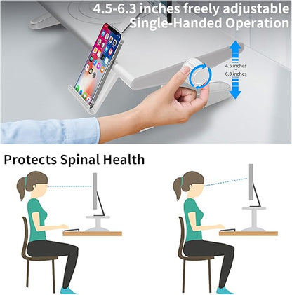 NIFBANG Computer Monitor Stand Riser for Desk,4.5-6.3 Inches Freely Height Adjustable with Cellphone Holder,Multi-Purpose Desktop Organizer Monitor Stands Riser for Computer,Laptop,Printer,TV (White)