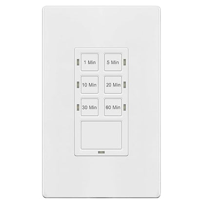 TG 1-Hour Countdown Timer Switch, for Bathroom Exhaust Fans, Heaters, Lights, LED Indicator, 120VAC 800W, No Neutral Wire Required, UL Listed, Screwless Wall Plate, White, 1 Pack