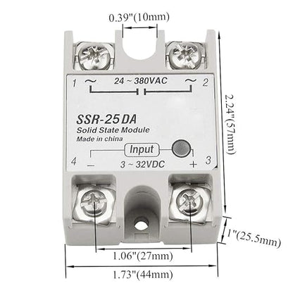XINGYHENG 2Pcs SSR-25DA Single-Phase DC Solid State Relay Module Load 24-380VAC Controlled Module Input 3-32V DC for Industrial Automation Process