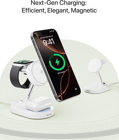 Intoval Fast Charging Station for Magsafe Apple Devices, Wireless Charger for MagSafe iPhones, 3 in 1 Magnetic Charger Stand for iPhone16/15/14/13, Apple Watch & AirPods