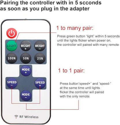 RF Mini Wireless Remote Controller for Single Color 3528 5050 LED Strip Lights, Wireless Remote Control with DC Connector, RF Dimmer for 12V DC LED Ribbon, Shelf Lights