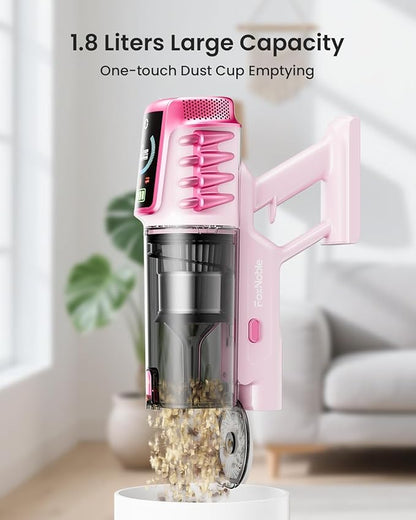 Cordless Vacuum Cleaner,55KPa 650W 65Mins Vacuum Cleaners for Home,Stick Vacuum with LED Display &Anti-tangle Brush and Self-Standing Design,Vacuum Cleaner for Hardwood Floors,Carpet,Pet Hair(Pink）