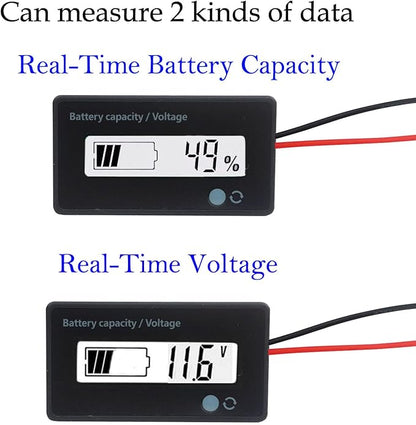 12V 24V 36V 48V Battery Meter, Voltage Indicator, Lead-Acid & Lithium Ion Battery Monitor, for Motorcycle Car Truck Vehicle Marine Boat Golf Cart Club Car - White