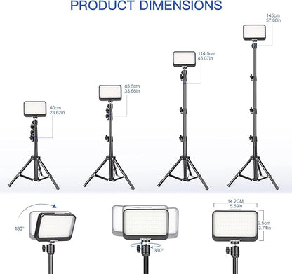 UBeesize LED Video Light Kit, 2Pcs Dimmable Continuous Portable Photography Lighting with Adjustable Tripod Stand & 5 Color Filters for Tabletop/Low-Angle Shooting, for Zoom, Game Streaming, YouTube