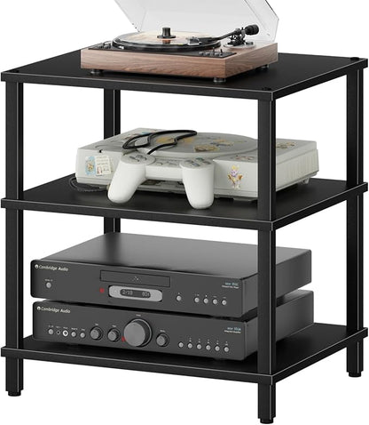 3-Tier AV Media Player Stand, Stereo Cabinet, Modern Stereo Cabine,Game Console Shelf,Wooden TV Stand,Multifunctional Entertainment Center, Suitable for Home, Conference Room, Game Studio,Black