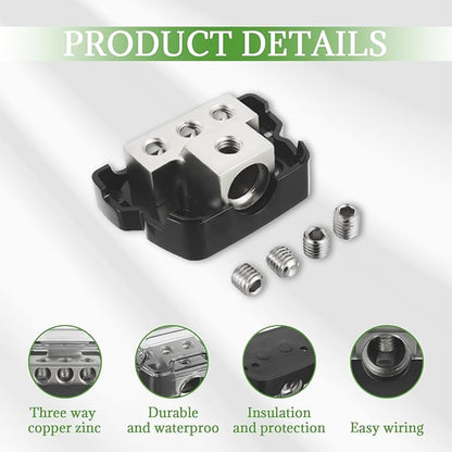 BOJACK 3 Way Power Distribution Connecting Block 1x0/2/4 Gauge Input 3x4/8 Gauge Output Power Distribution Block for Car Amplifier Audio Splitter